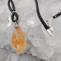 Collana quarzo citrino | Pelle nera