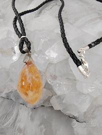 Collana quarzo citrino | Pelle nera