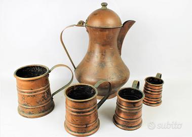 Set in rame con caraffa e 4 bicchieri