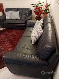 coppia di divani in pelle blu