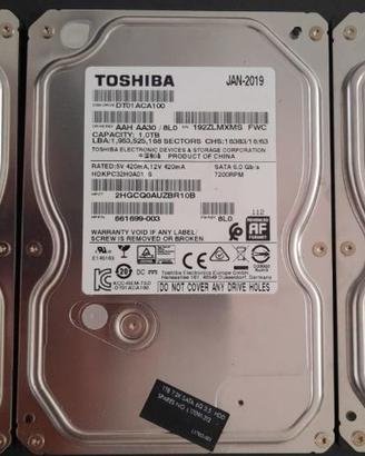 HD Toshiba da 3,5" -  1 TB Mod. DTo1ACA100 - KIT 3