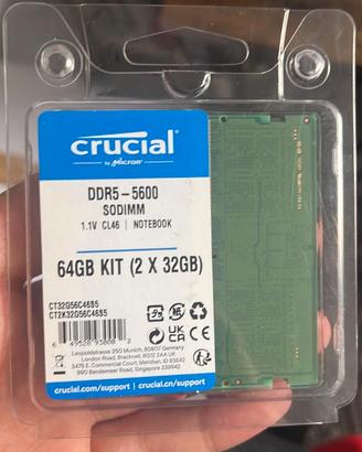 Crucial RAM DDR5 64GB Kit (2x32GB) 5600MHz SODIMM