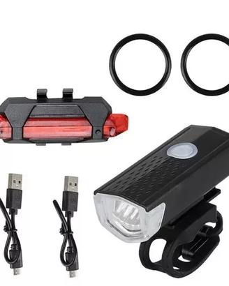 Set Kit luci bici bicicletta mtb ricaricabili usb