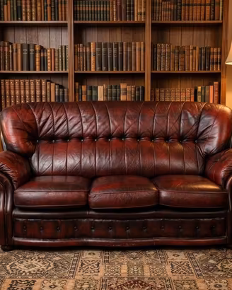 Divano Chesterfield bergere 3 posti in pelle