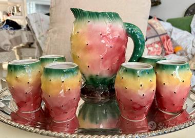 Set brocca e 6 bicchieri FICHI D'INDIA anni'70