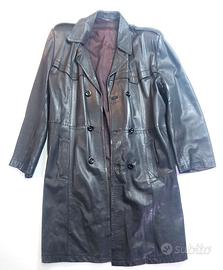 CAPPOTTO TRENCH UOMO PELLE NERA ANNI 70