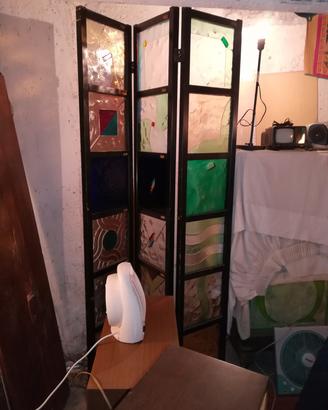 Separe' legno e vetri colorati anni 80