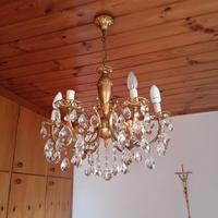 Lampadario vintage anni ’50 in ottone placcato oro