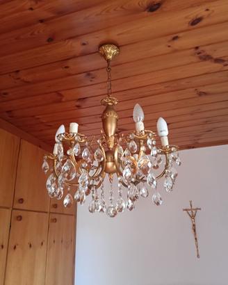 Lampadario vintage anni ’50 in ottone placcato oro