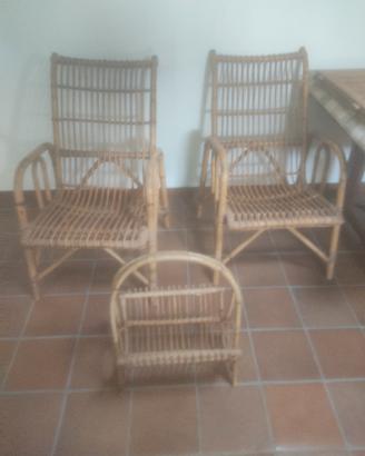 sedie vintage in vimini completo 