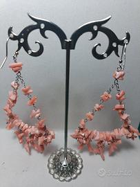orecchini argento rodiato  corallo naturale rosato