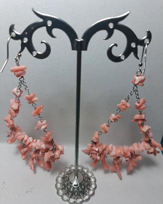 orecchini argento rodiato  corallo naturale rosato