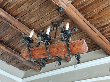 lampadario rustico tavernetta legno 6 luci