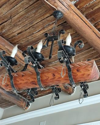 lampadario rustico tavernetta legno 6 luci