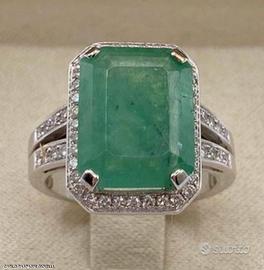 ANELLO CERTIFICATO ORO 18kt DIAMANTI SMERALDO 5,92