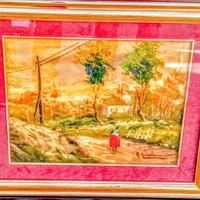 Quadro con paesaggio dipinto a mano firmato.