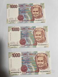 Banconote 1000 Lire Maria MontessoCONSECUTIVA FDS