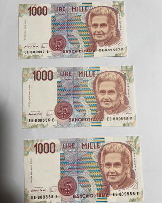 Banconote 1000 Lire Maria MontessoCONSECUTIVA FDS