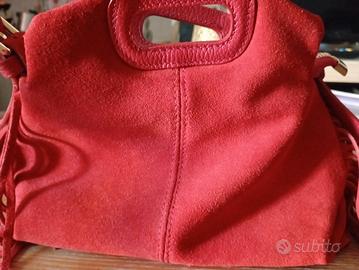 borsa piccola in pelle scamosciata  con frange 