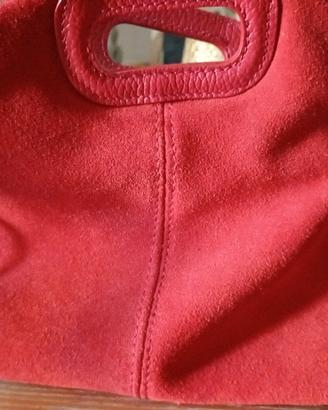 borsa piccola in pelle scamosciata  con frange 