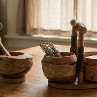 Mortaio in legno + contenitore rustico artigianale