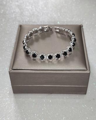 Bracciale Tennis Colore Argento con Zirconi Neri 