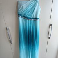 Abito azzurro monospalla con decori taglia 46
