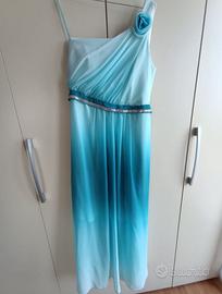 Abito azzurro monospalla con decori taglia 46