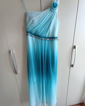 Abito azzurro monospalla con decori taglia 46