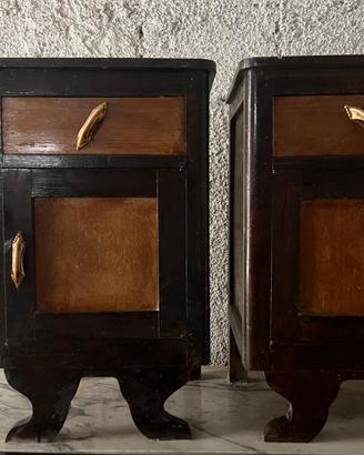 Coppia comodini vintage anni 40 con marmo e osso