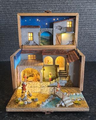 Presepe in bauletto di legno fatto a mano