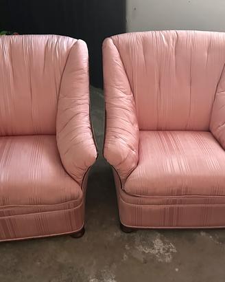 Coppia di poltrone divano rosa antico vintage