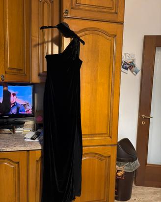 Abito lungo nero con colletto in velluto Tg 42/44