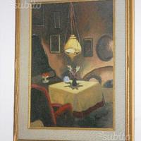 Pittura olio su tela -interno di casa