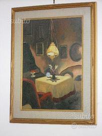 Pittura olio su tela -interno di casa