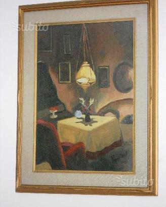 Pittura olio su tela -interno di casa