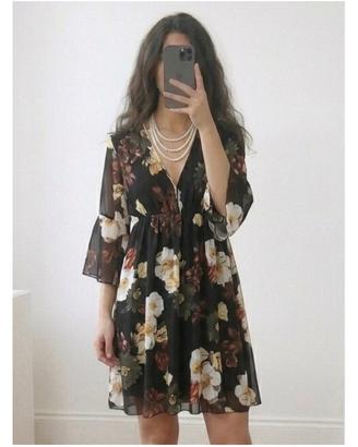 Abito Floreale in Chiffon con Maniche a Campana
