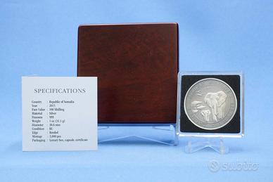 Somalia 1 OZ 999 ARGENTO 100 SH. African Wildlife