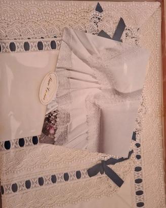 Completo letto matrimoniale bianco con nastrini bl
