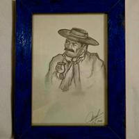 "Gaucho con copa de mate" quadro con cornice blu