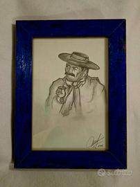 "Gaucho con copa de mate" quadro con cornice blu