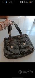 borsa tote in tela e pelle 