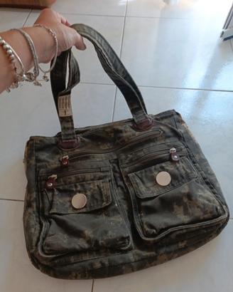 borsa tote in tela e pelle 
