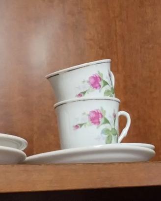 6 Tazzine bianche e rosa Vintage