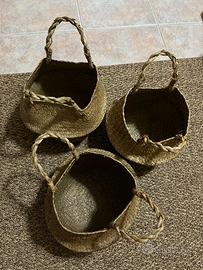 3 Cestini In Rattan, Fatto a mano.