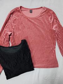 Maglietta a costine rosa antico o nera