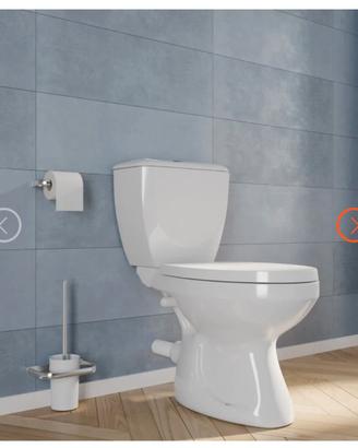 WC monoblocco con scarico a parete e sedile bianco