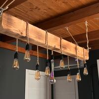 Lampadario Rustico in Legno Massello con funi