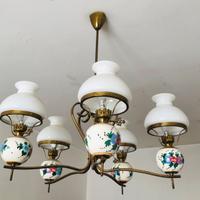 Lampadario  a 5 bracci in ottone e ceramica