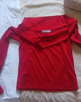 Maglietta M/L rossa collo barca Stradivarius tg.S